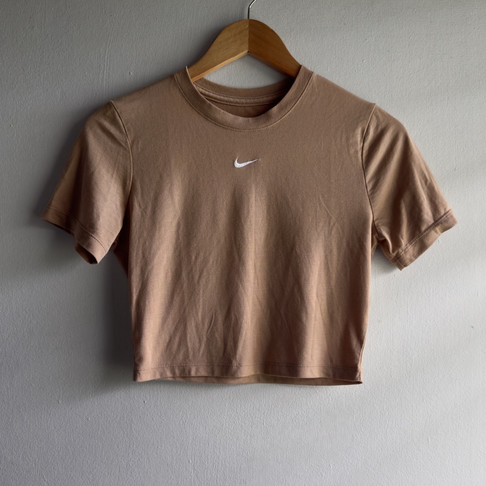 Nike Sportswear Essential Slim Fit Crop Top Women Size S Tan Beige